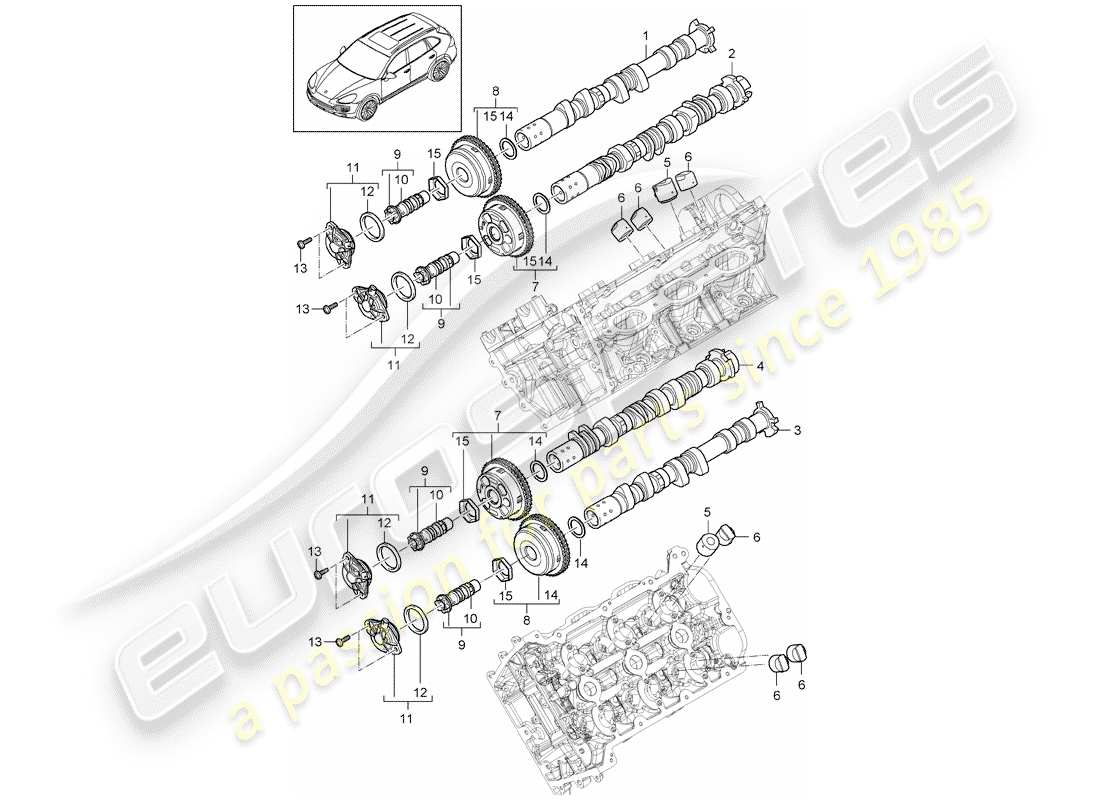 porsche 2016 (cayenne e2 92a) diagrama de piezas del árbol de levas