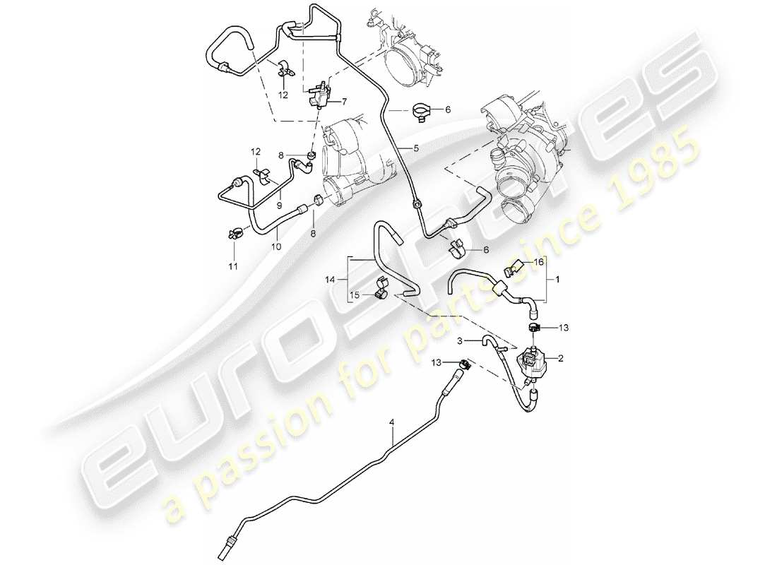 porsche 2004 (cayenne e1 9pa) turbocompresor de gases de escape diagrama de piezas