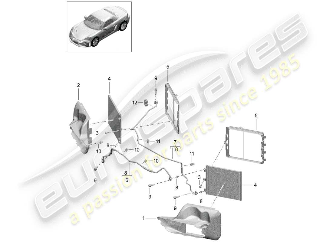 porsche 718 boxster (2020) circuito refrigerante diagrama de piezas