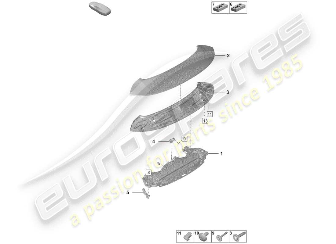 porsche 2020 (992-1) diagrama de piezas del spoiler trasero
