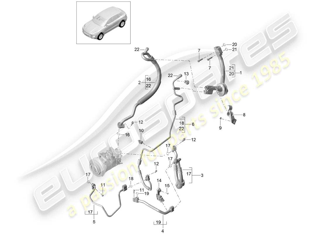 porsche 2014 (macan) diagrama de piezas del circuito refrigerante