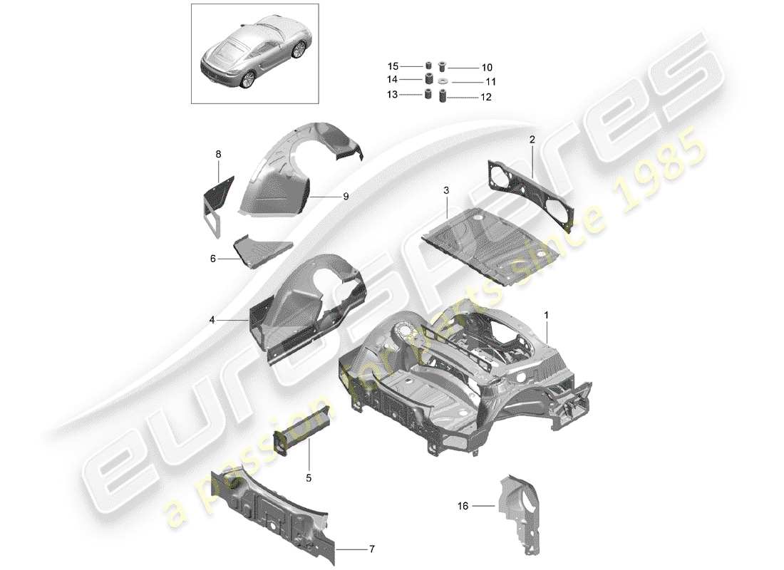 porsche 2015 (981 cayman) diagrama de piezas del extremo trasero