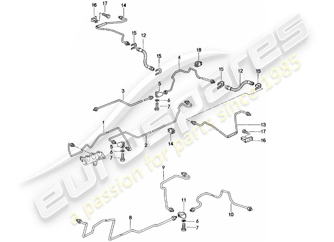 porsche 1981 (924) diagrama de piezas de líneas de freno