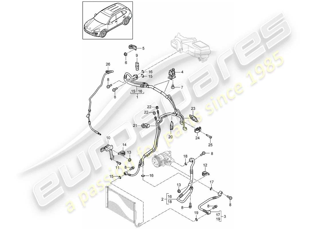 porsche 2015 (cayenne e2 92a) circuito refrigerante diagrama de piezas