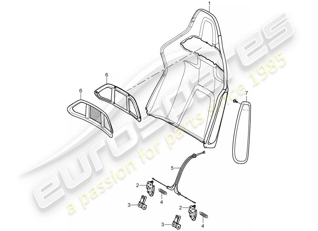 porsche 2006 (987 cayman) carcasa del respaldo diagrama de piezas