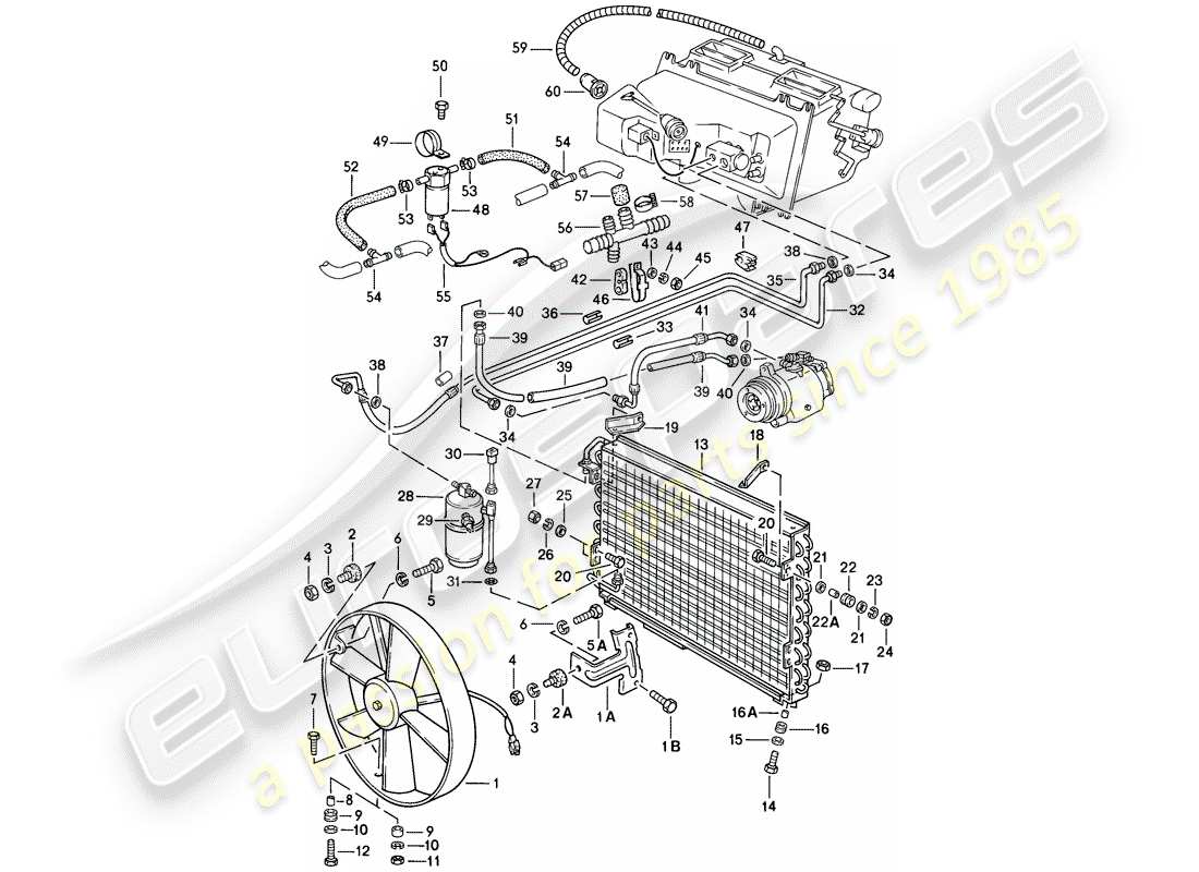 porsche 1979 (928) for - m 573 - lineas - diagrama de piezas del ventilador