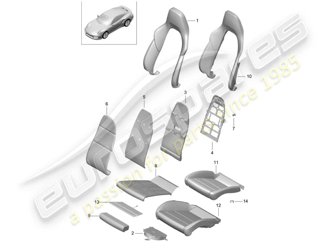 porsche 2017 (991-2 turbo) parte de espuma diagrama de piezas