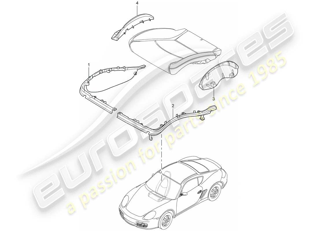 porsche 2008 (987 cayman) portador de cojín diagrama de piezas