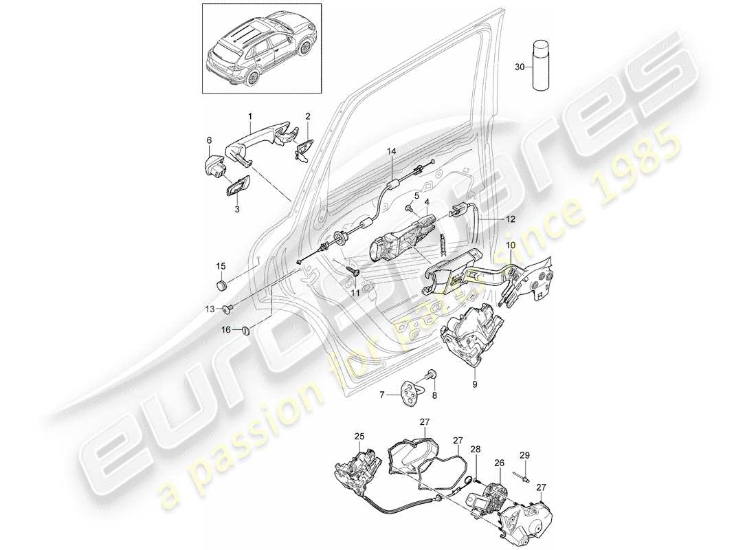 porsche 2016 (cayenne e2 92a) diagrama de piezas de la manija de la puerta