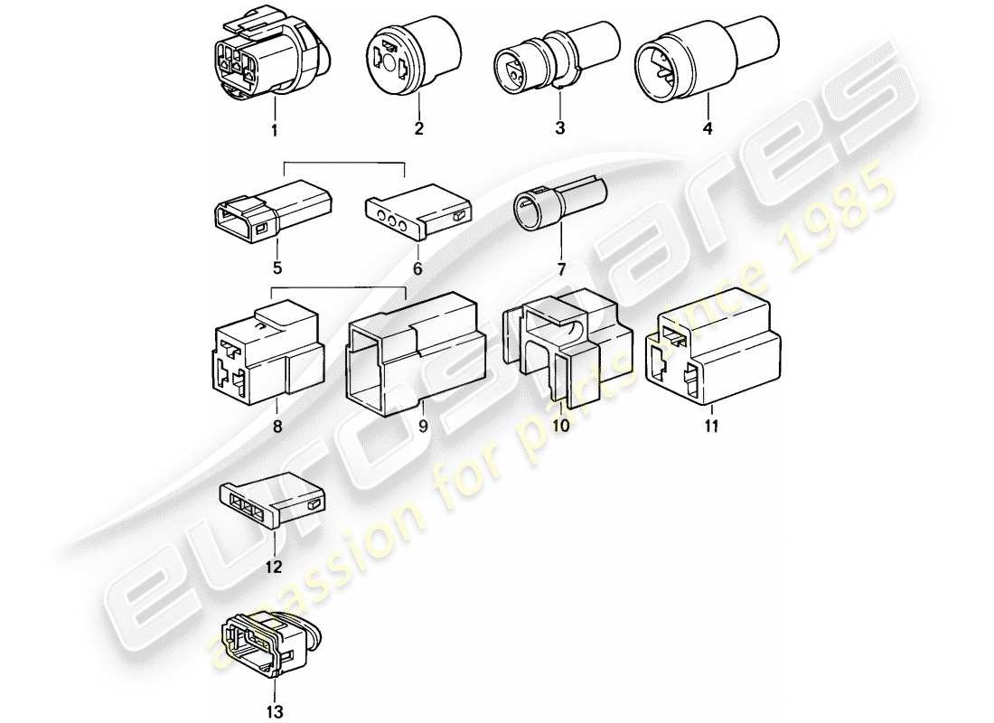 porsche 1988 (944) carcasa del conector - 3-pole diagrama de piezas