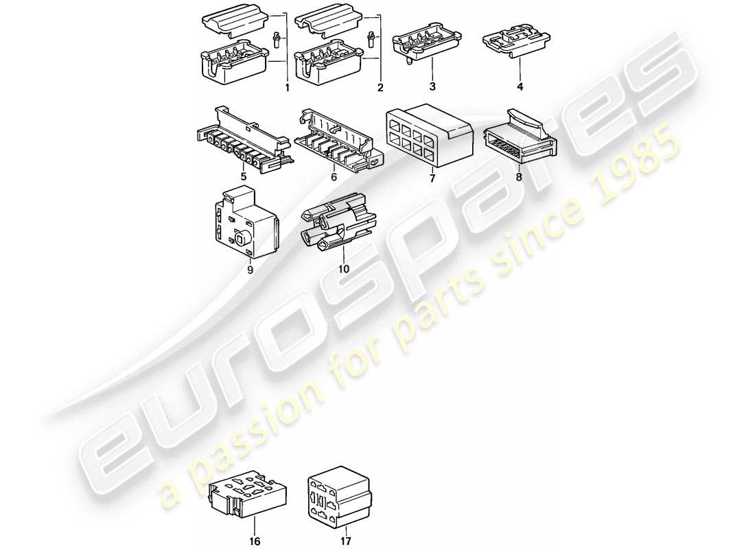 porsche 1987 (924s) carcasa del conector - 8-pole - 9-pole diagrama de piezas