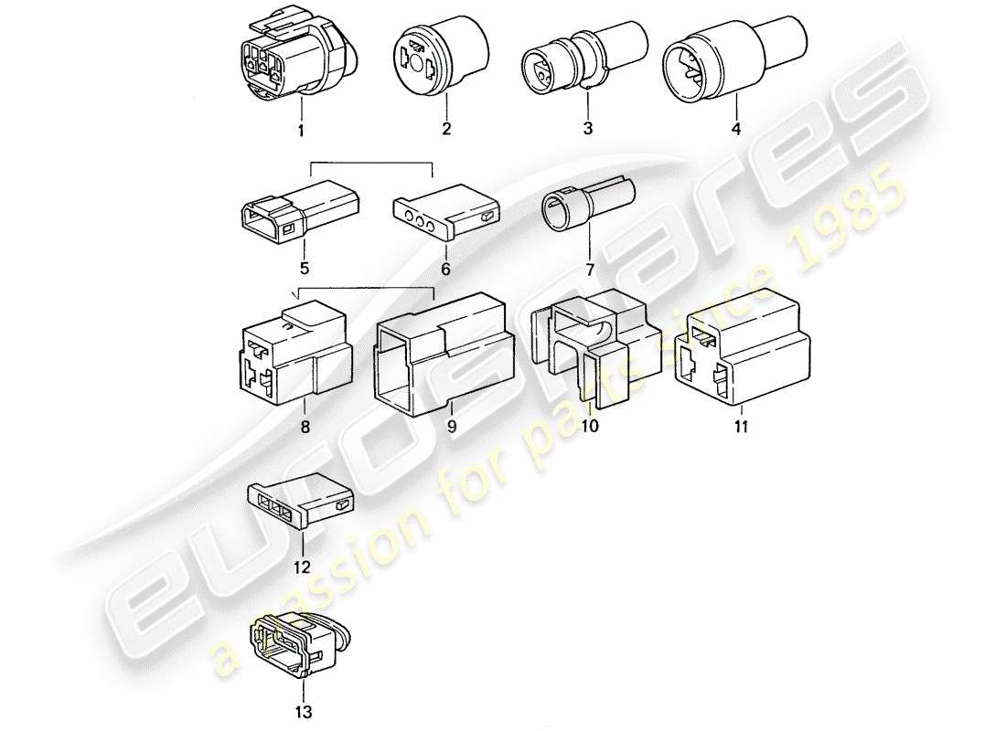 porsche 1989 (944) carcasa del conector - 3-pole diagrama de piezas