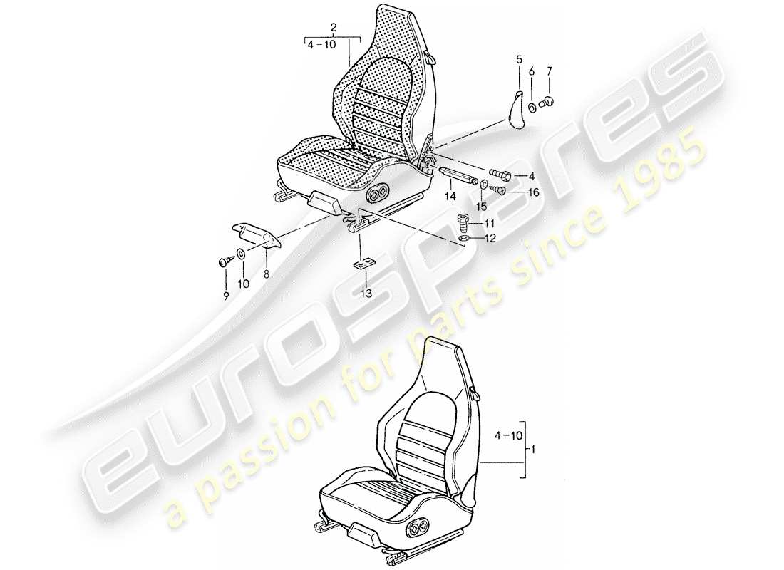 porsche 1988 (959) asiento deportivo diagrama de piezas