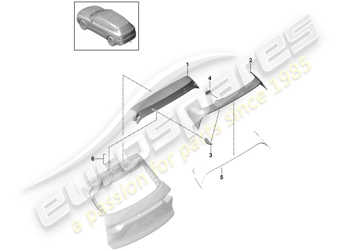 porsche cayenne e3 (2018) diagrama de piezas del spoiler trasero