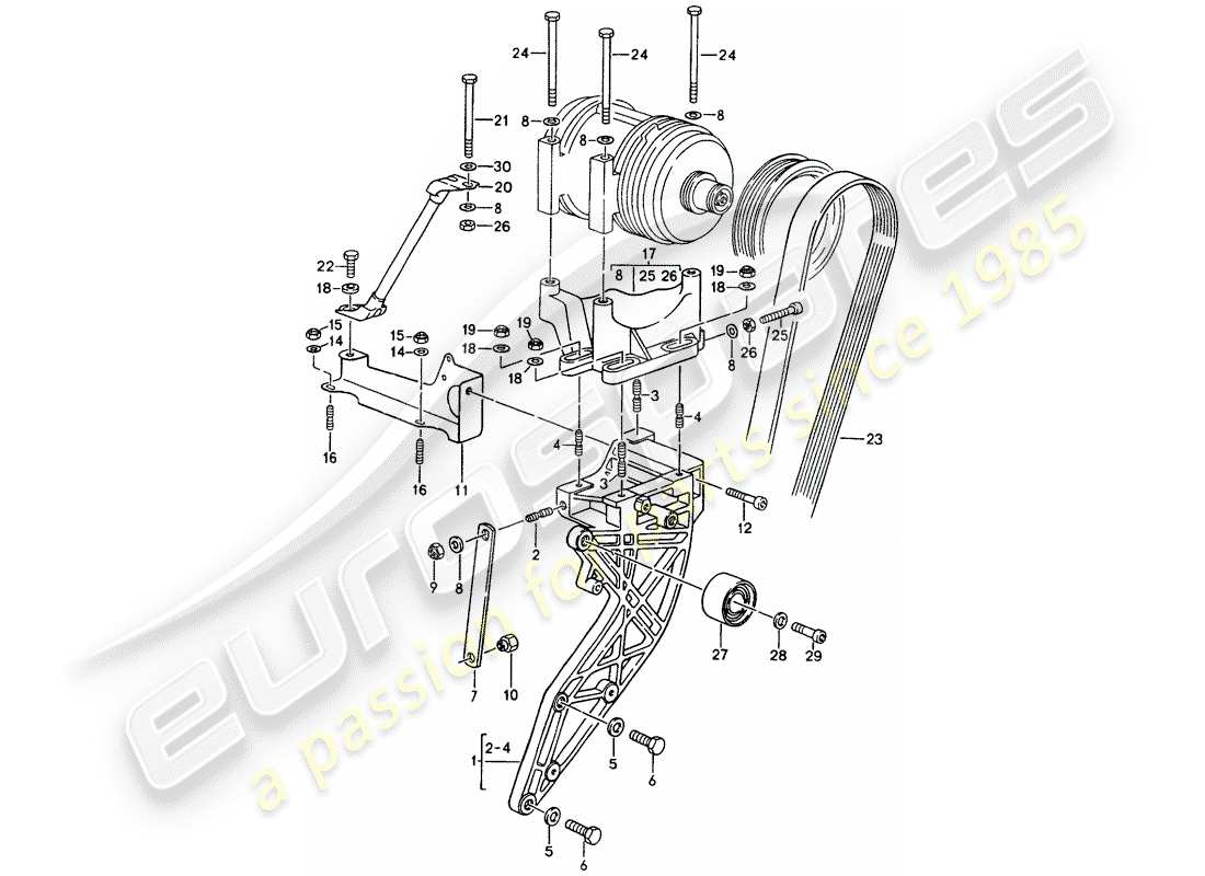porsche 964 (1993) compresor - montaje - mecanismo de impulsión diagrama de piezas