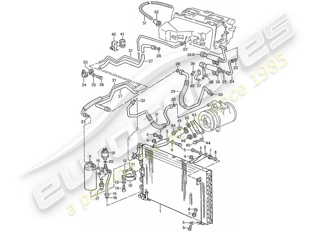 porsche 1990 (928) aire acondicionado - líneas - unidades auxiliares diagrama de piezas