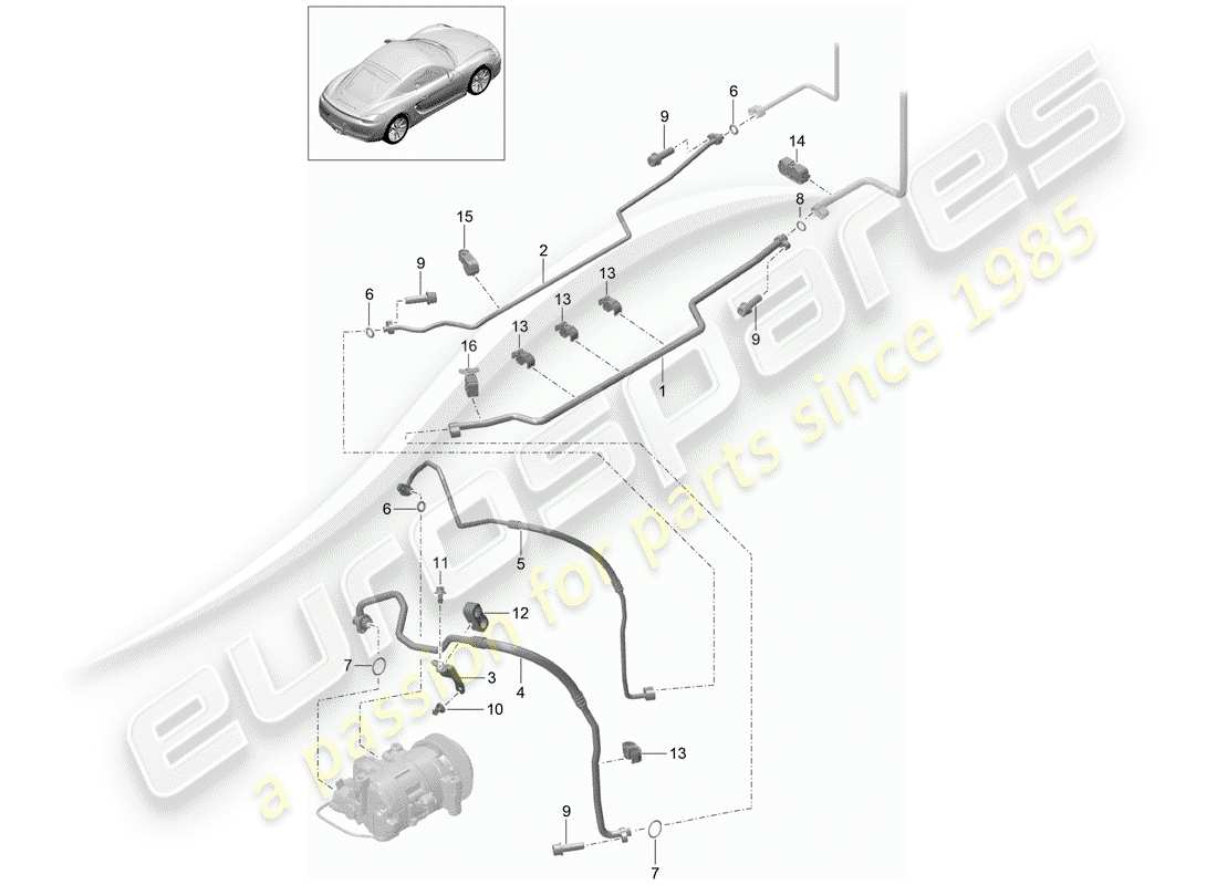 porsche 2015 (981 cayman) diagrama de piezas del circuito refrigerante
