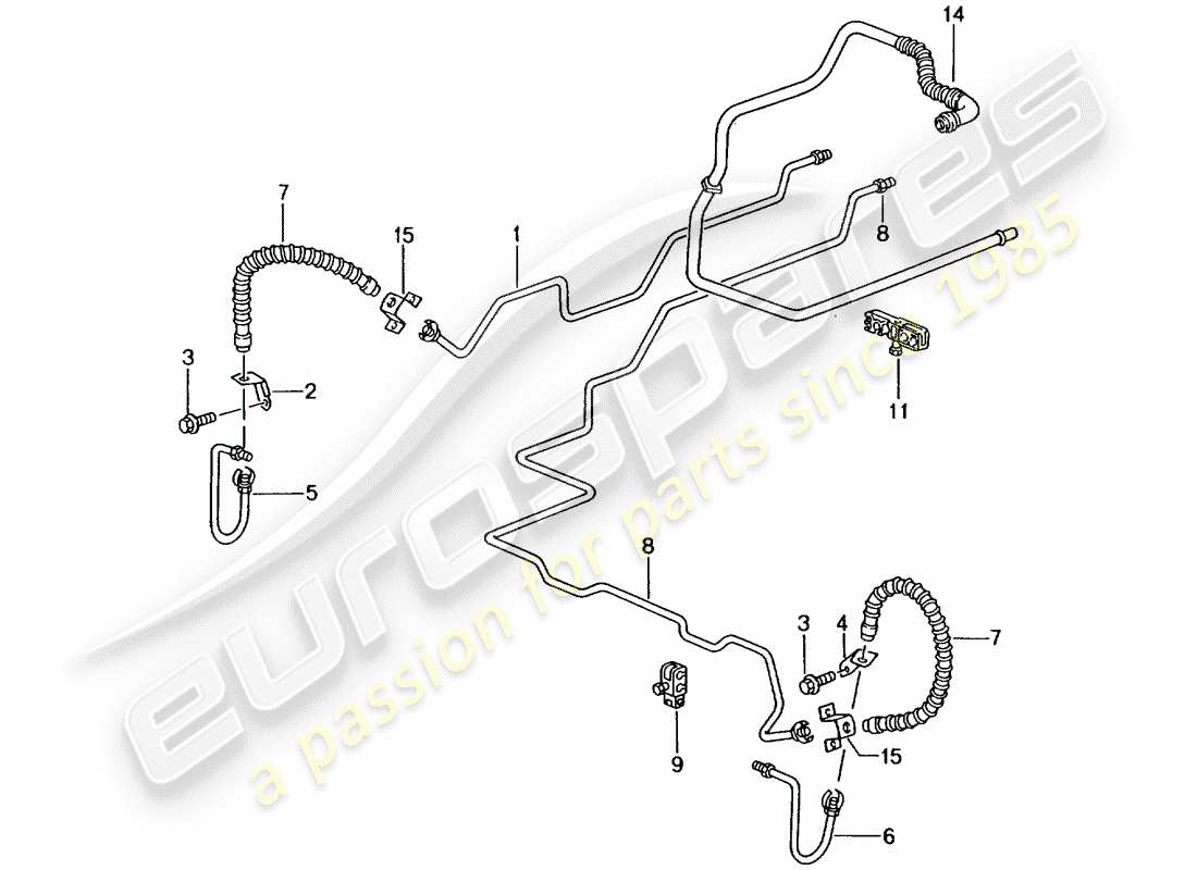 porsche 2003 (996 gt3) línea de freno - bajos - eje trasero - línea de vacío diagrama de piezas