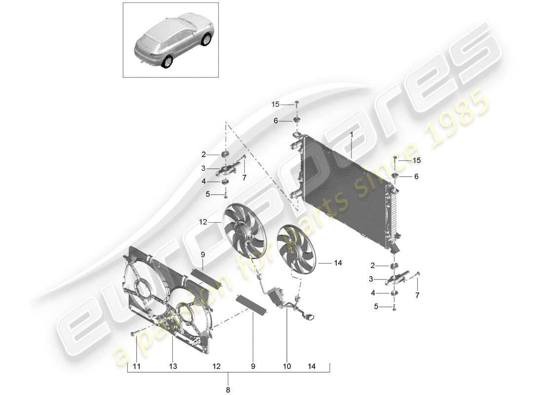 porsche 2015 (macan) diagrama de piezas de refrigeración por agua