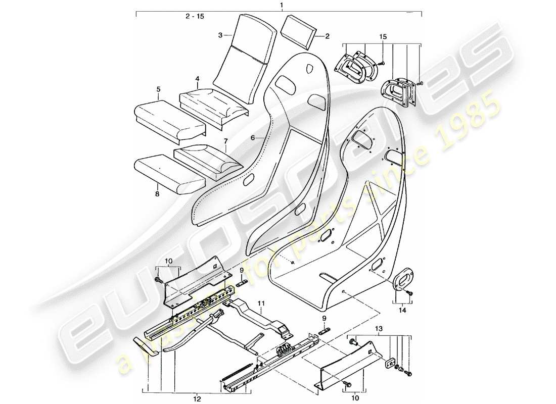 porsche 2001 (996 gt3) asiento - funda - terciopelo perlon diagrama de piezas