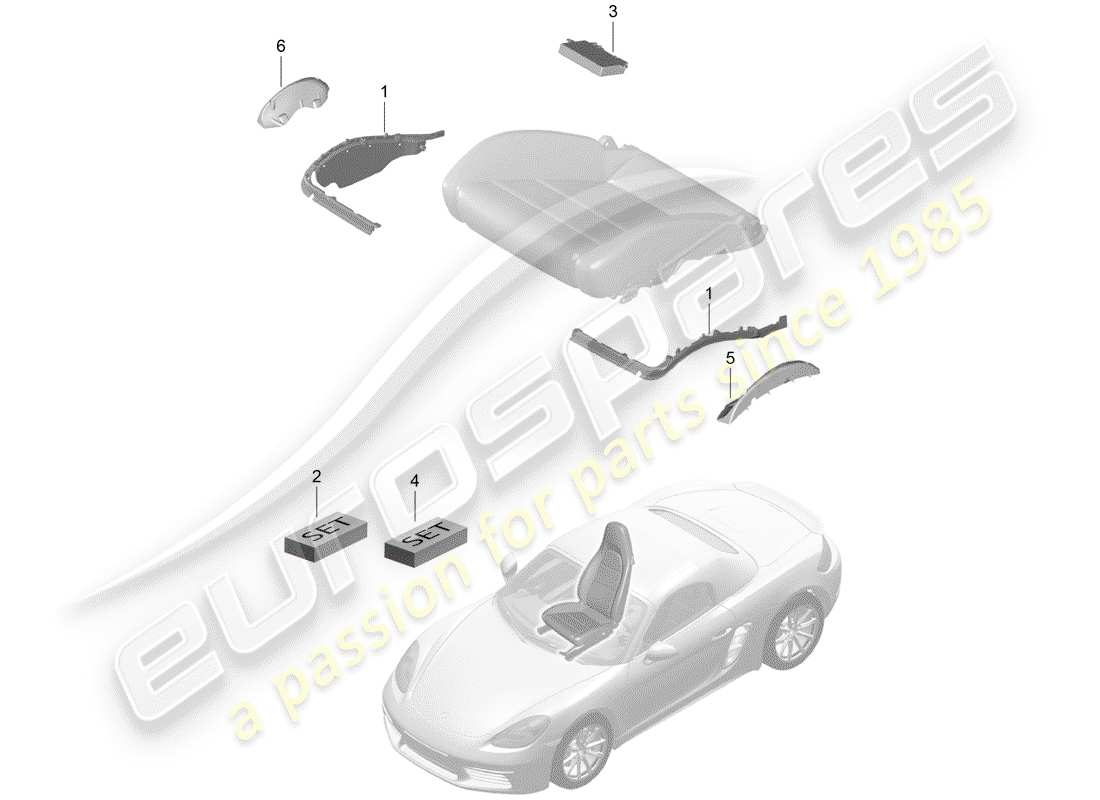 porsche 2019 (718 boxster) acolchado para asiento diagrama de piezas