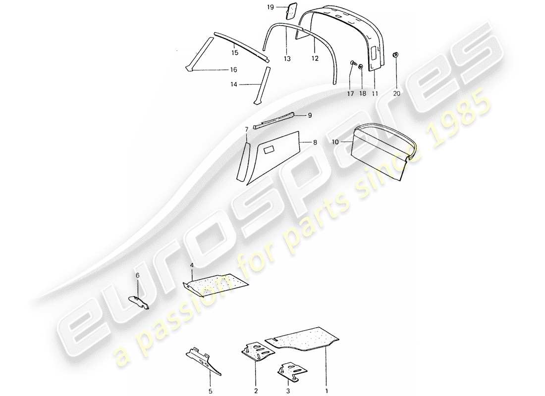 porsche 1977 (911) equipamiento interior diagrama de piezas