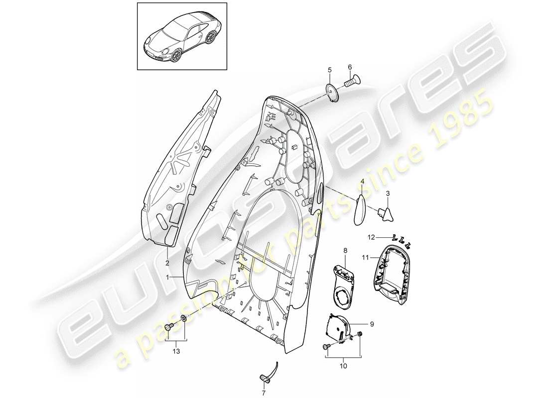 porsche 2009 (997-2) diagrama de piezas de la carcasa del respaldo
