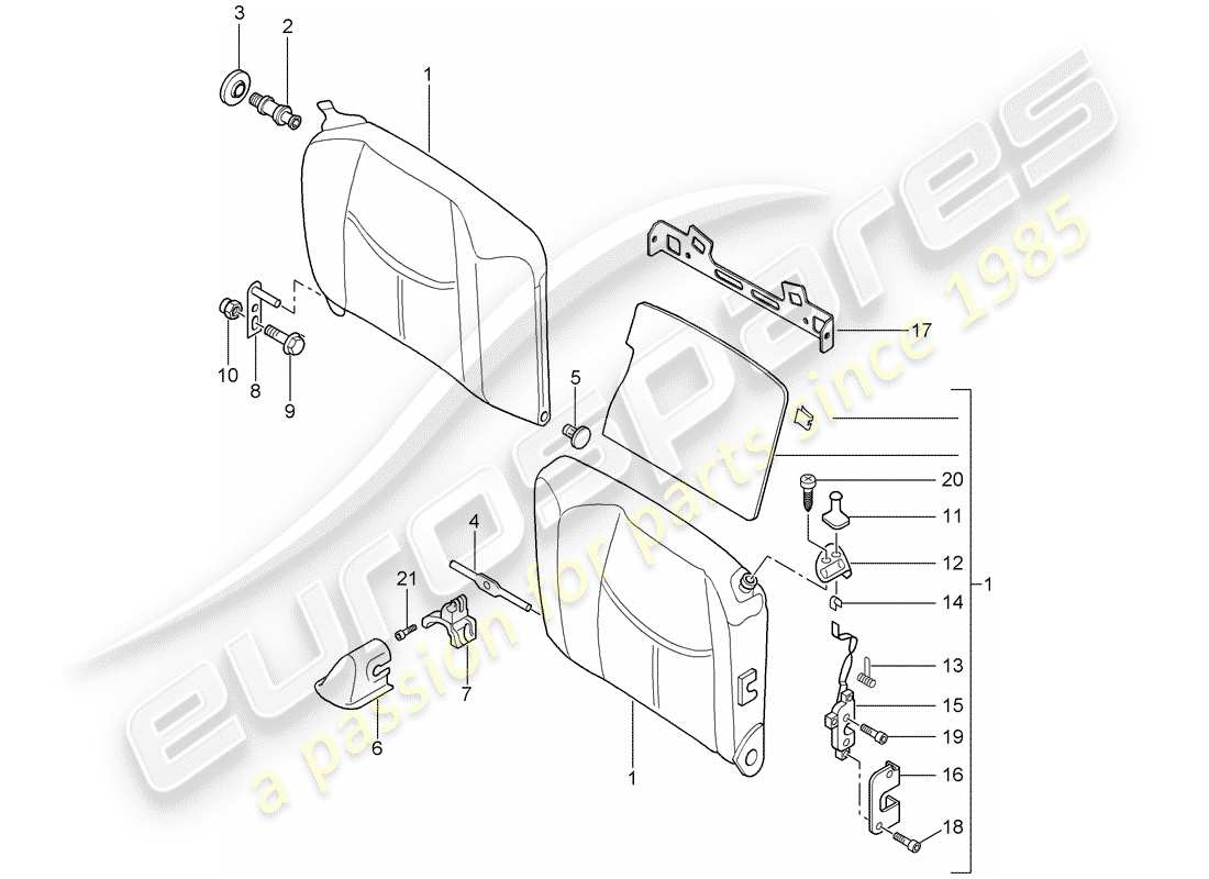 porsche 2005 (997-1) respaldo del asiento de emergencia diagrama de piezas