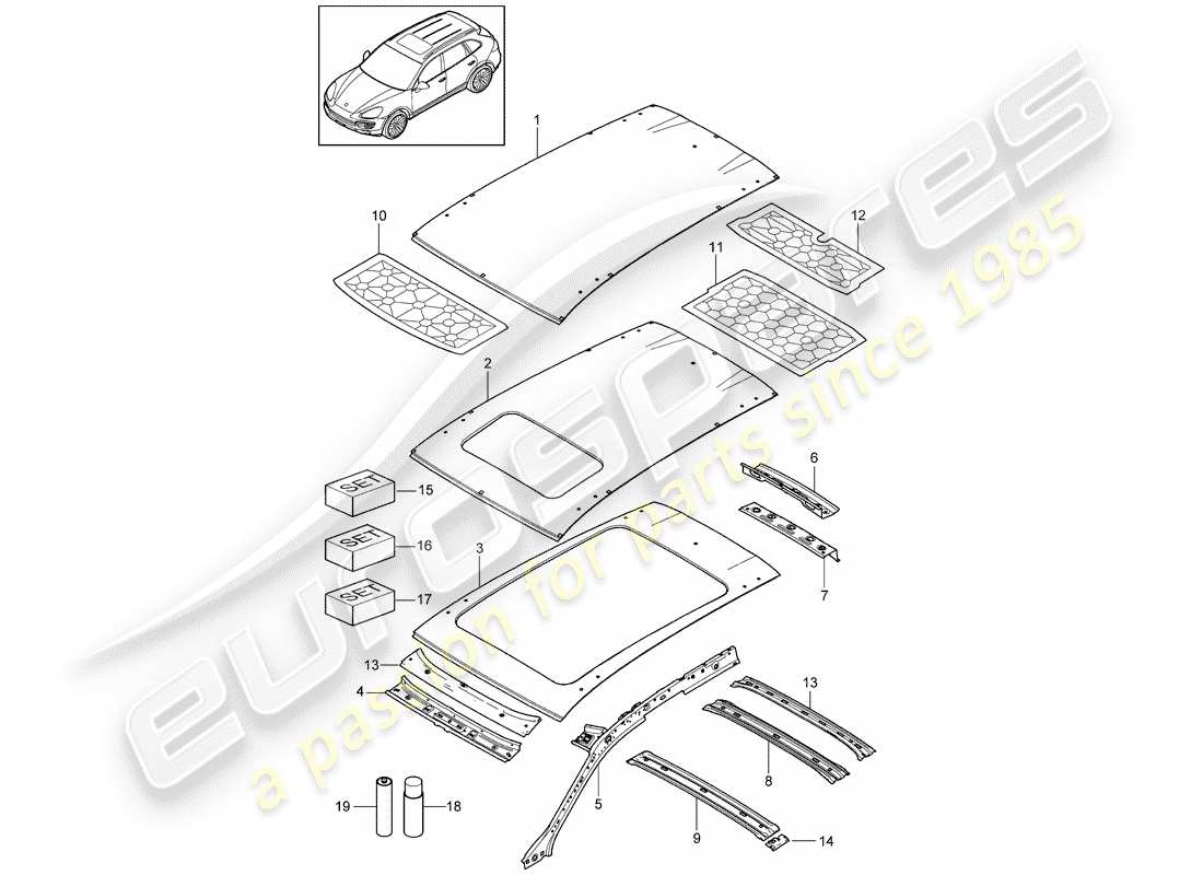porsche 2016 (cayenne e2 92a) techo diagrama de piezas