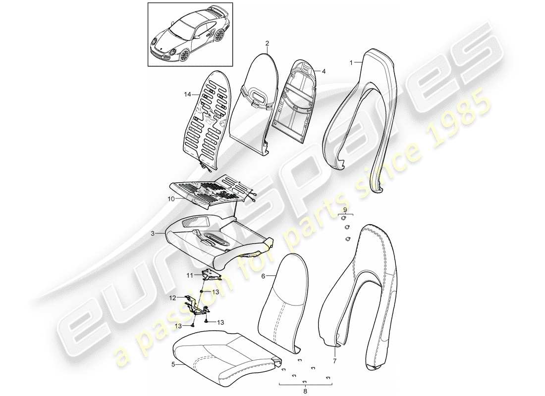 porsche 2009 997-2 turbo / gt2 parte de espuma diagrama de piezas