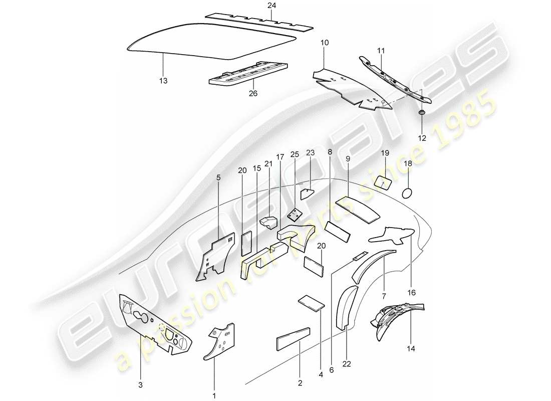 porsche 2009 997-2 turbo / gt2 diagrama de piezas de la carcasa del cuerpo