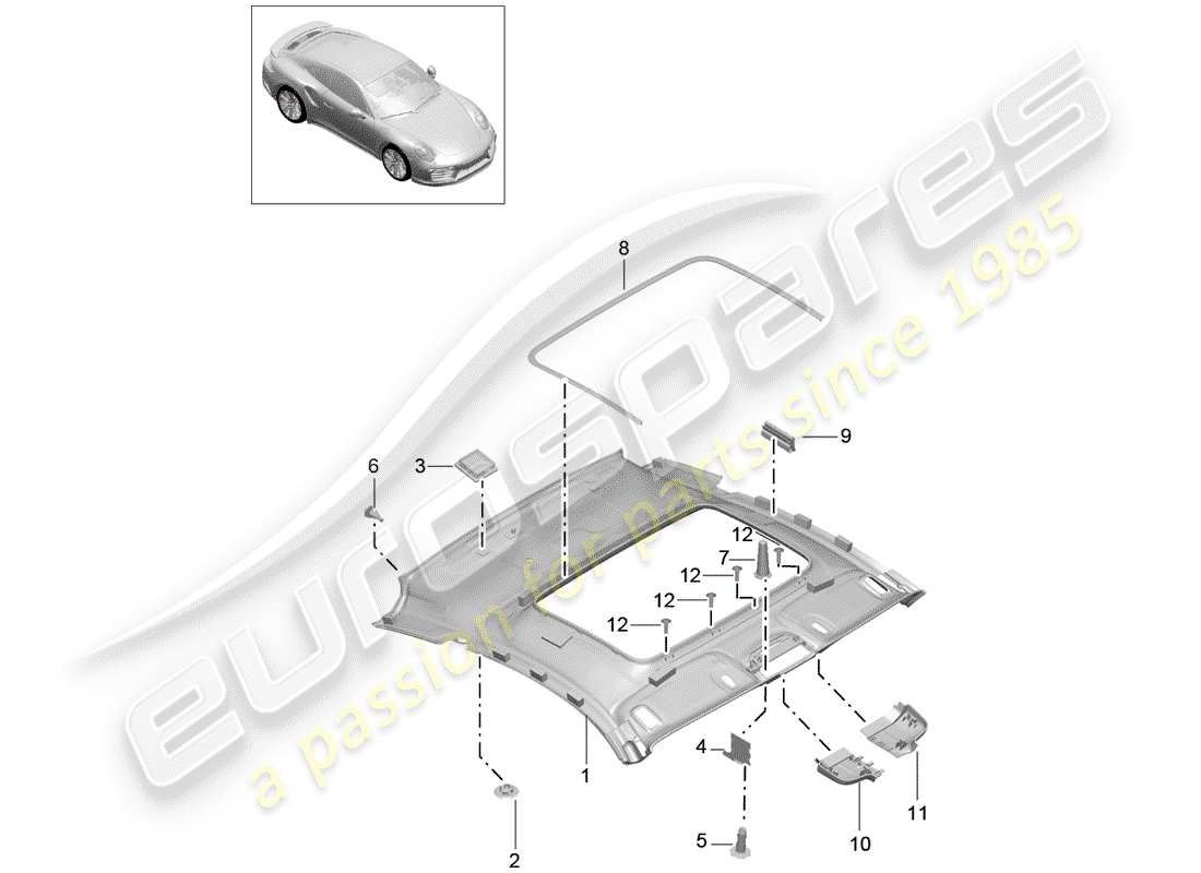 porsche 2015 (991-1 turbo) panel de adorno de techo diagrama de piezas