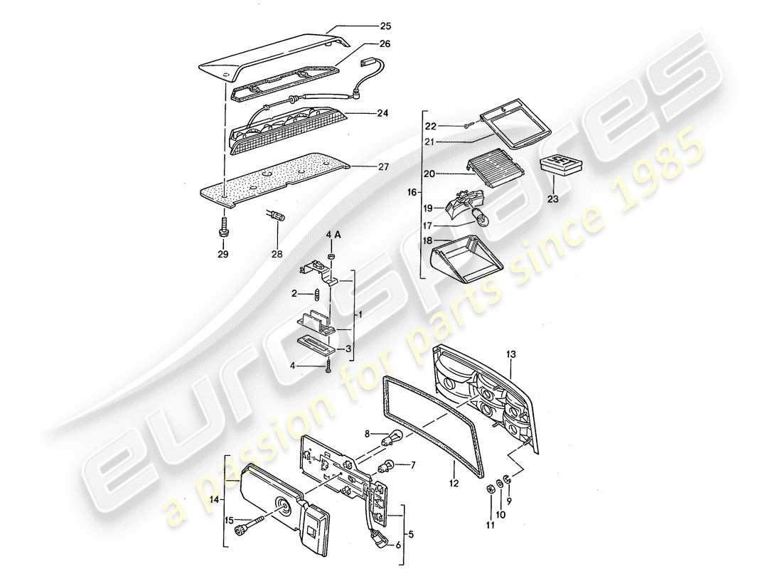 porsche 1991 (944) luz de matrícula - luz trasera - luz de freno adicional diagrama de piezas