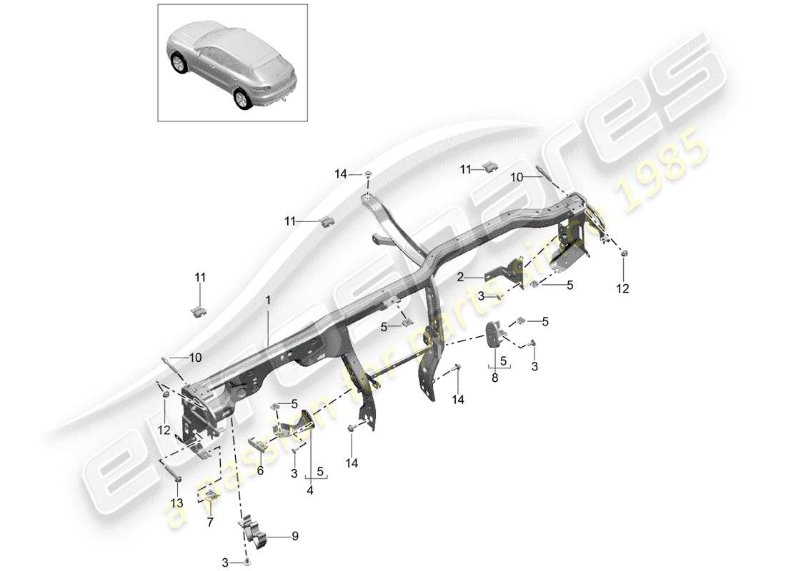 porsche 2016 (macan) marco de retención diagrama de piezas