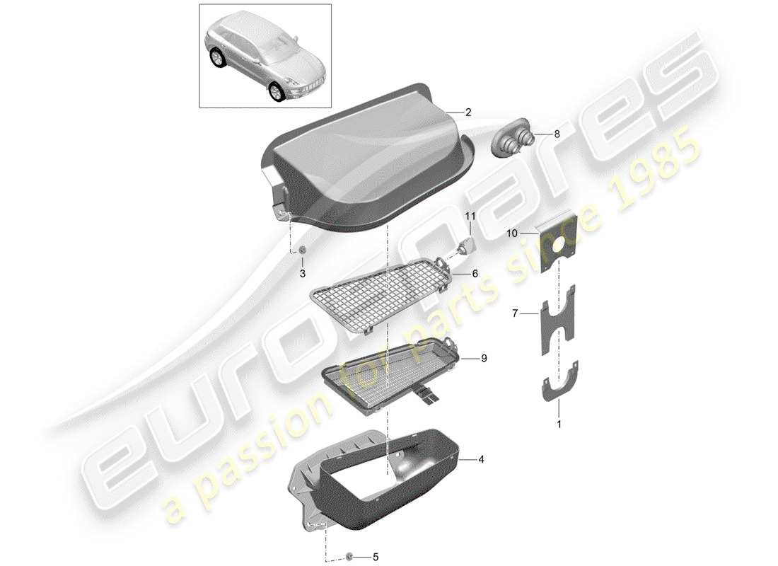 porsche 2016 (macan) caja de agua diagrama de piezas