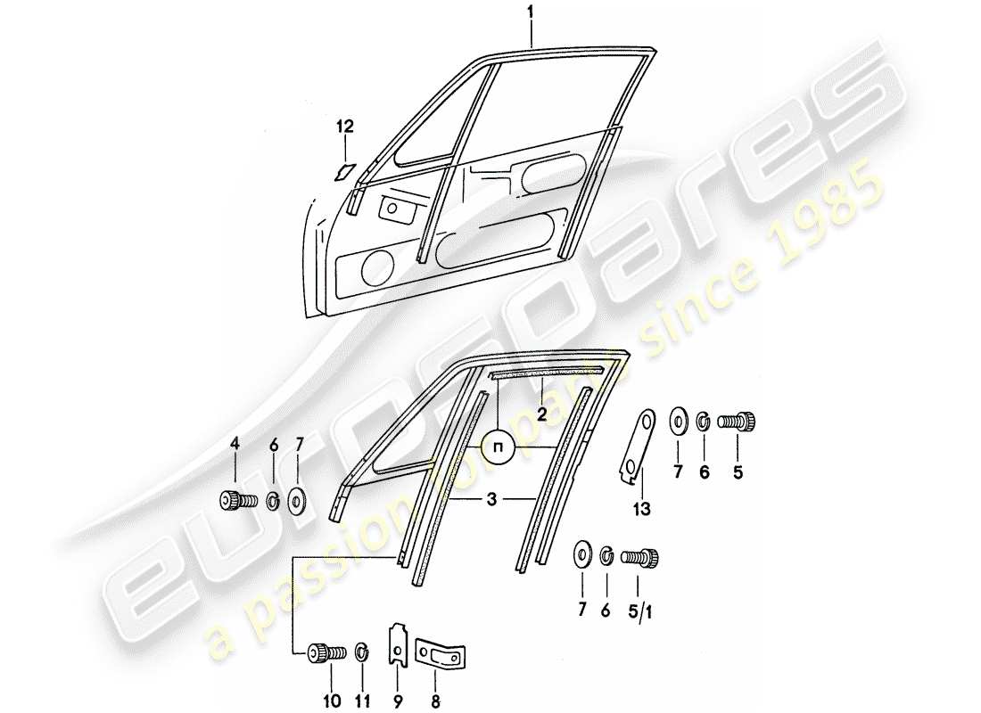 porsche 1977 (911) marco de la ventana diagrama de piezas