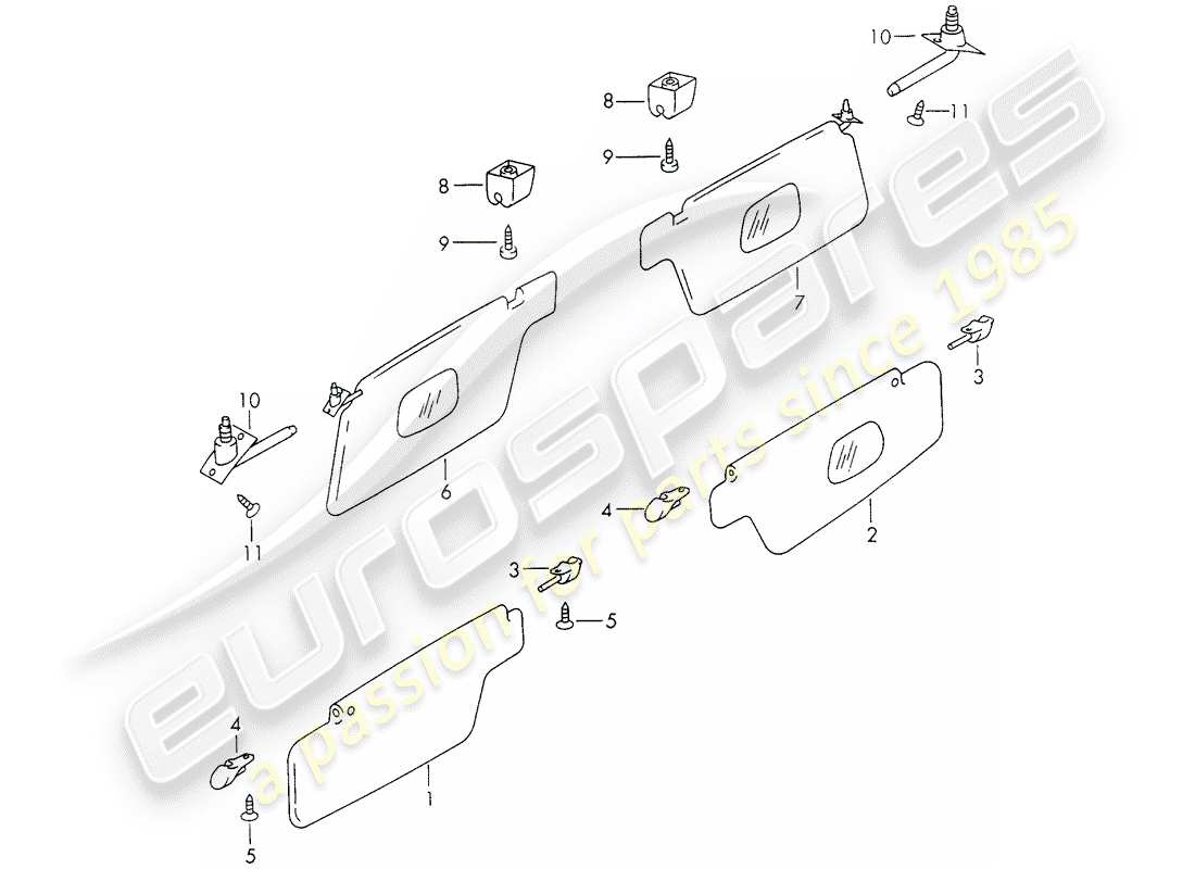 porsche 1972 (911) sun vizors diagrama de piezas