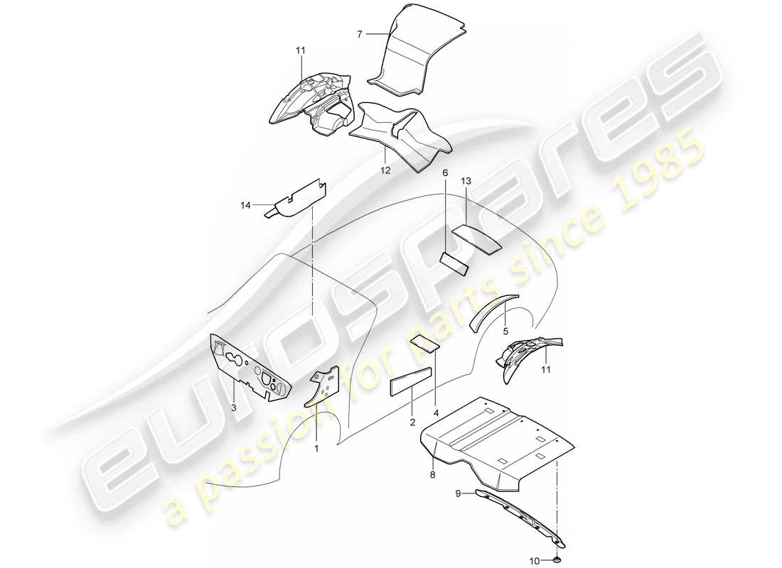 porsche 2009 997-2 turbo / gt2 diagrama de piezas de la carcasa del cuerpo