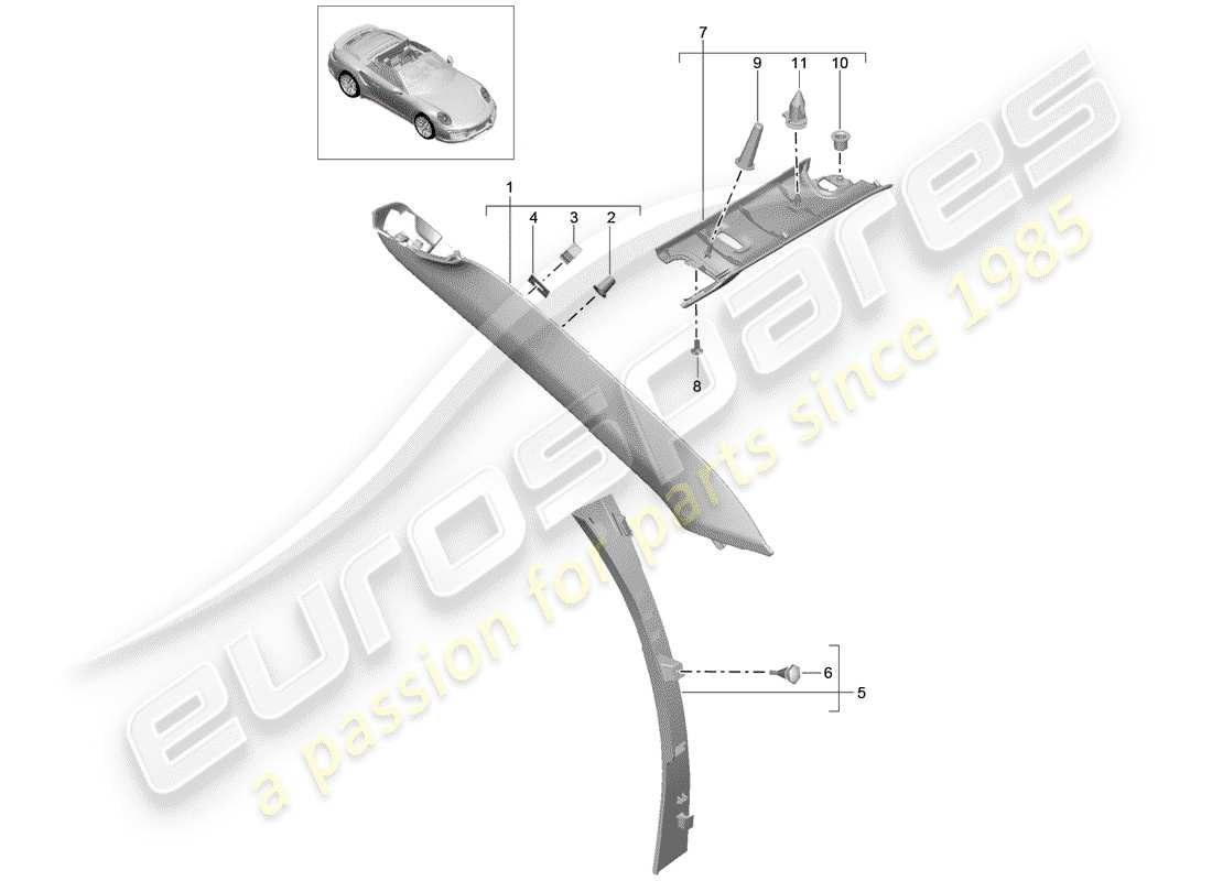 porsche 991 turbo (2016) diagrama de piezas del pilar a