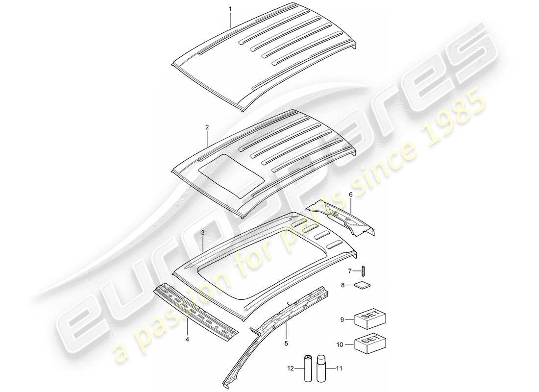 porsche 2008 (cayenne e1 9pa) techo diagrama de piezas