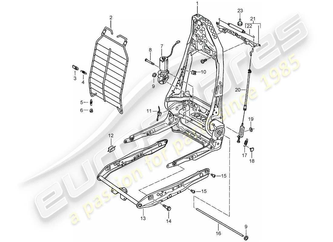 porsche 2001 (996 gt3) estructura - respaldo - estructura para asiento - asiento deportivo esquema de piezas