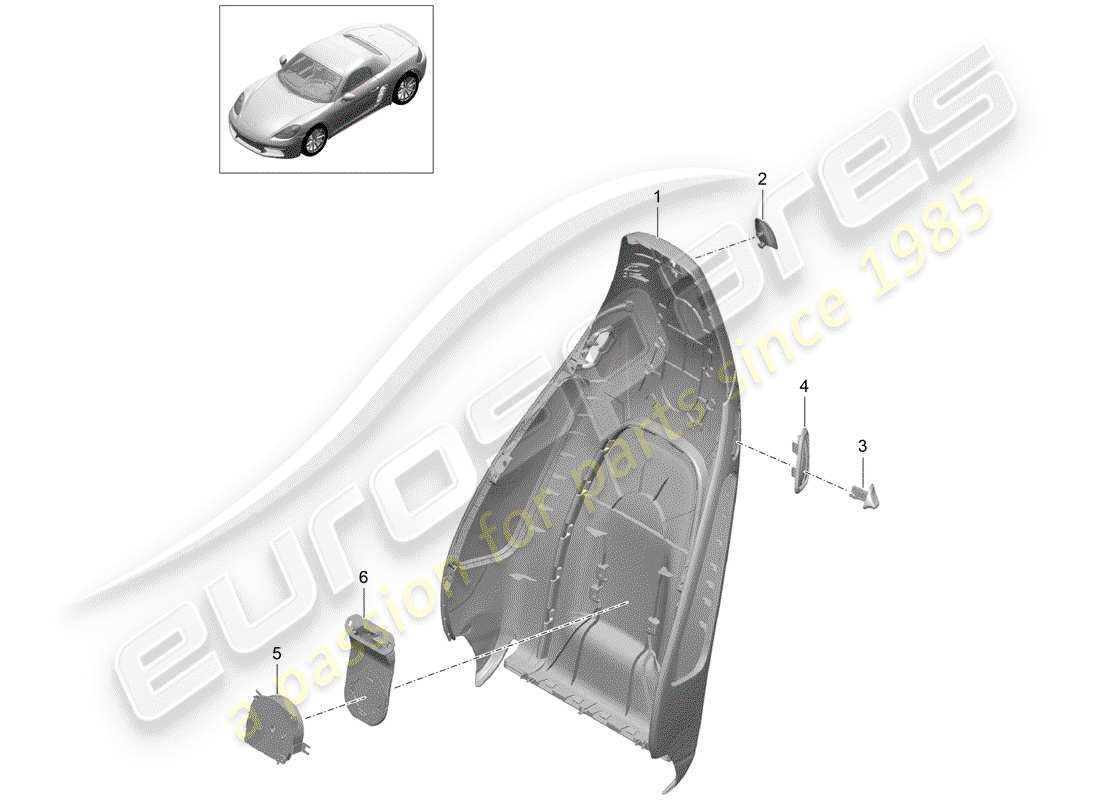 porsche 2019 (718 boxster) diagrama de piezas de la carcasa del respaldo