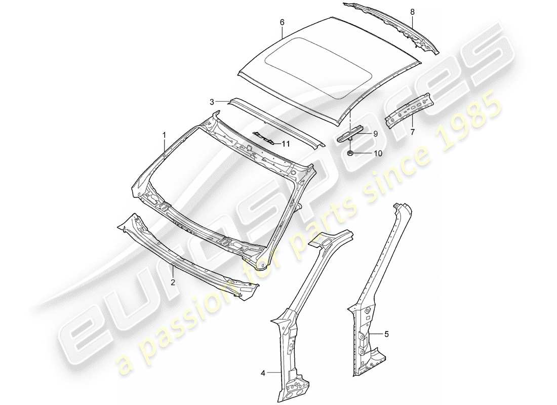 porsche 2007 (997-1 turbo / gt2) capucha diagrama de piezas