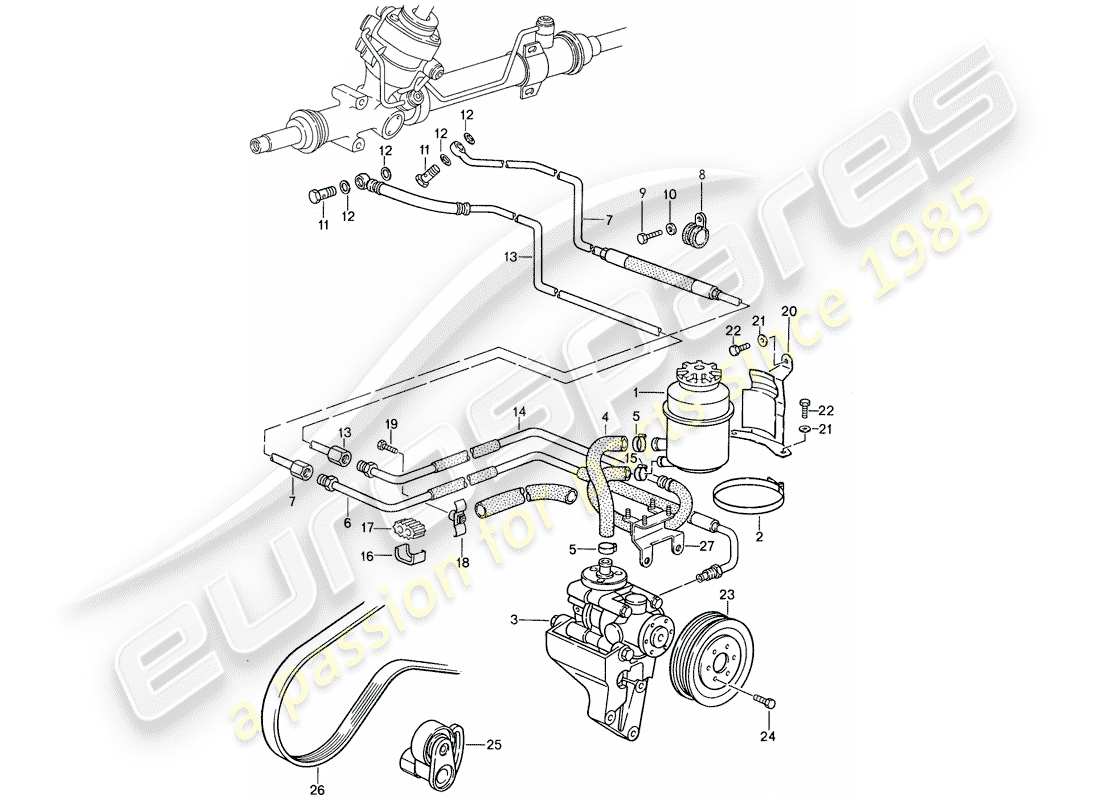 porsche 1988 (959) dirección asistida - líneas diagrama de piezas