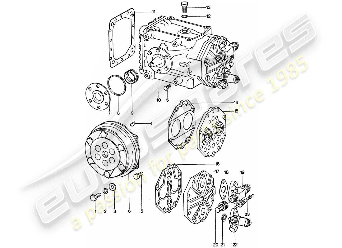 porsche 1975 (911) aire acondicionado - compresor diagrama de piezas