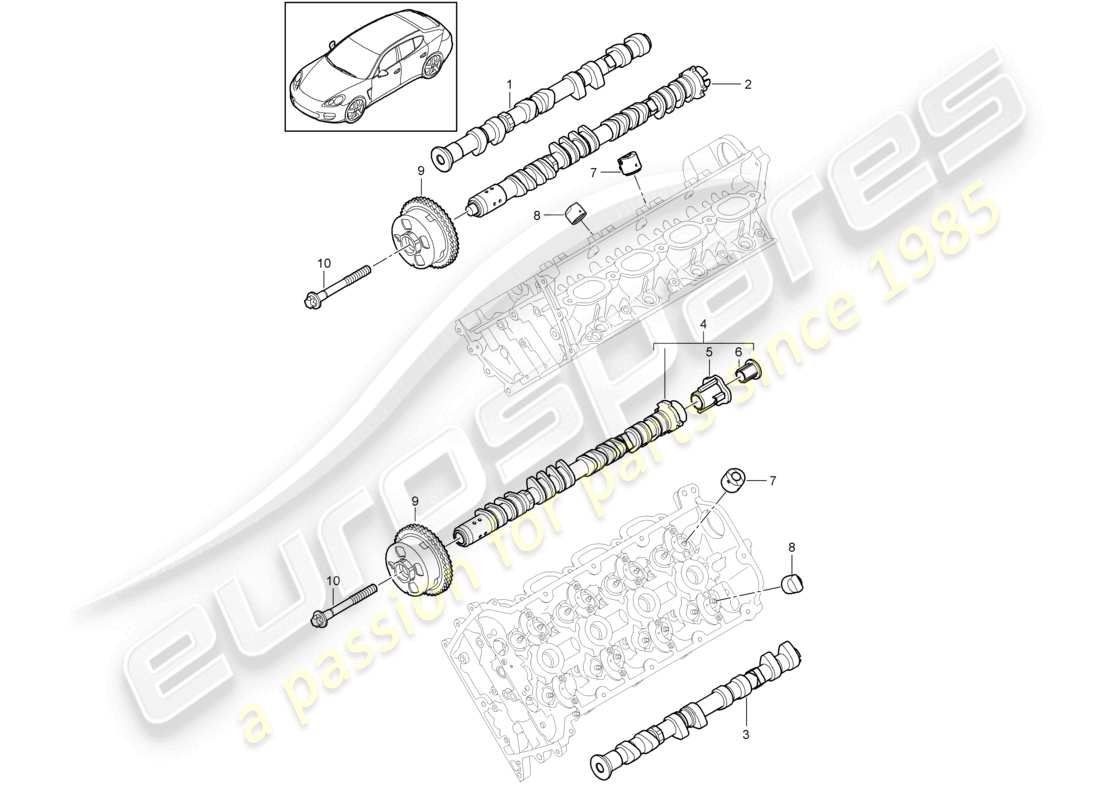 porsche 2010 (cayenne e1 9pa) árbol de levas diagrama de piezas