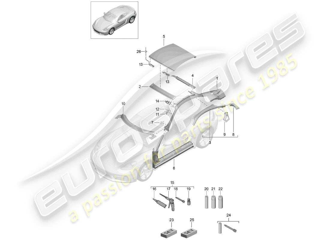 porsche 2018 (718 cayman) diagrama de piezas del techo
