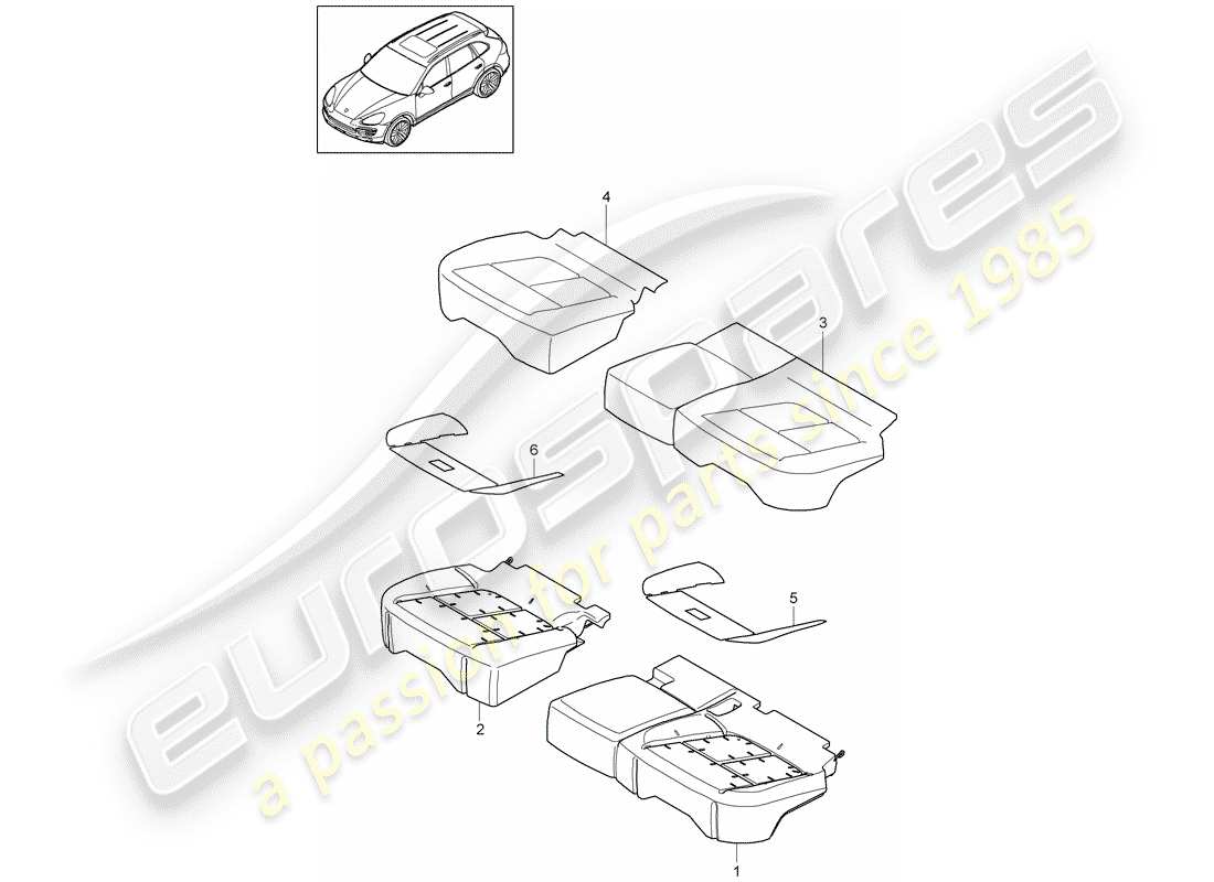 porsche 2016 (cayenne e2 92a) diagrama de piezas del cojín de asiento