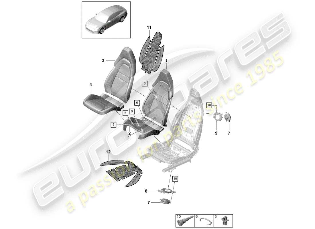 porsche 2017 (panamera 971-1) parte de espuma diagrama de piezas