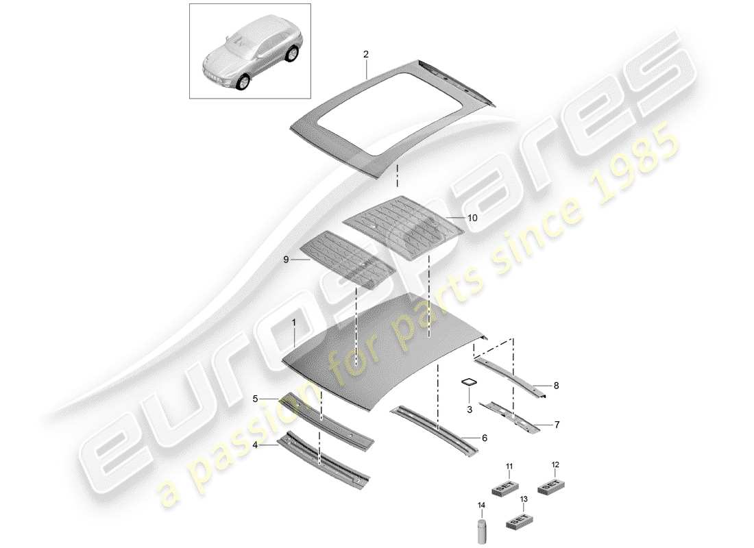 porsche 2016 (macan) techo diagrama de piezas